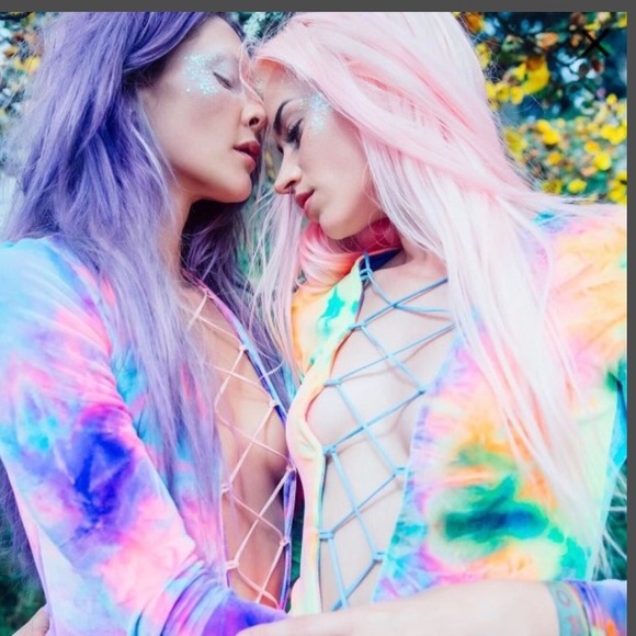 J Valentine Dolls Kill synesthesia festival rave tie dye velvet bodysuit - Picture 3 of 11